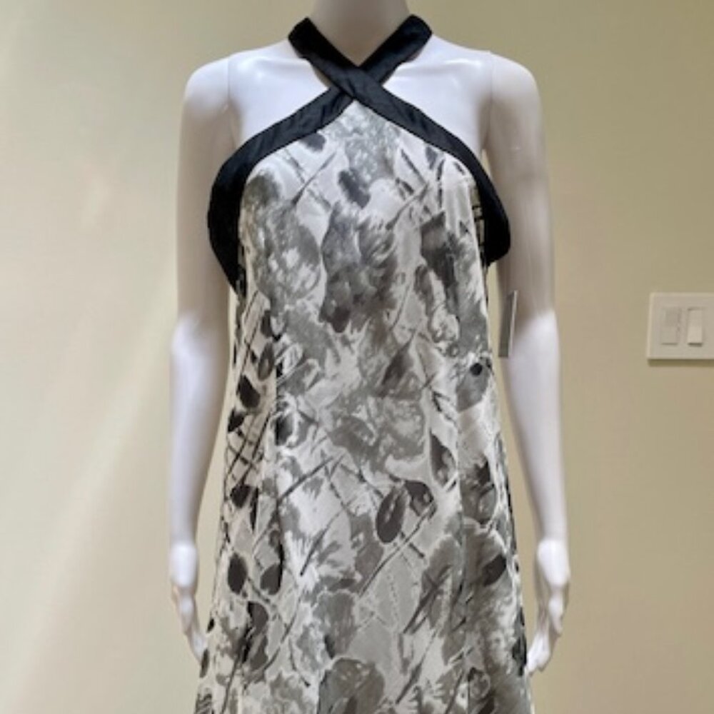 Andrew Marc Black White Halter Midi Dress Size 12 NWT
